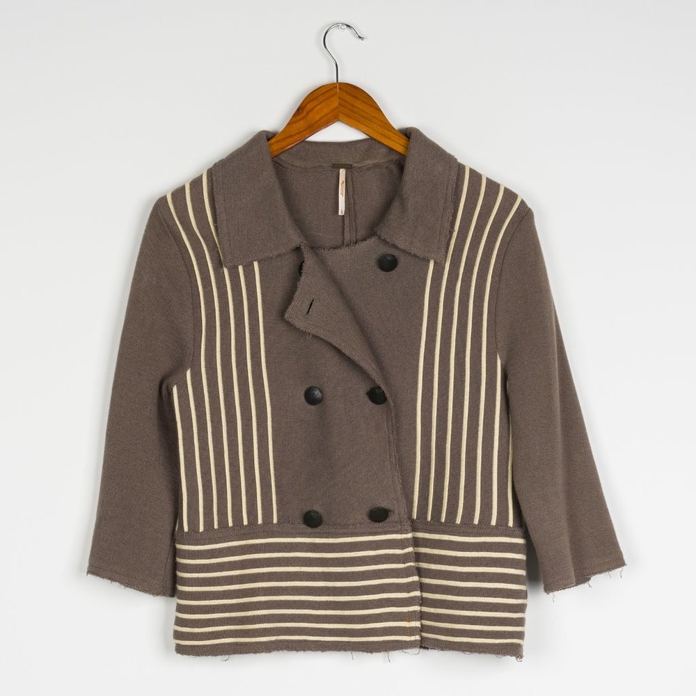 Free People Women's Pinstriped Double-Breasted Blazer size Large